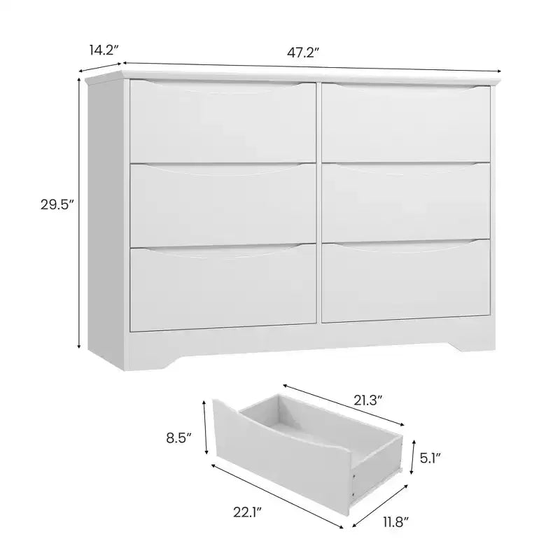 Modern Tall 6-Drawer Wooden Dresser with Wide Top - Deep Storage Chest for Bedroom, Living Room, Hallway & Kids' Room Organization