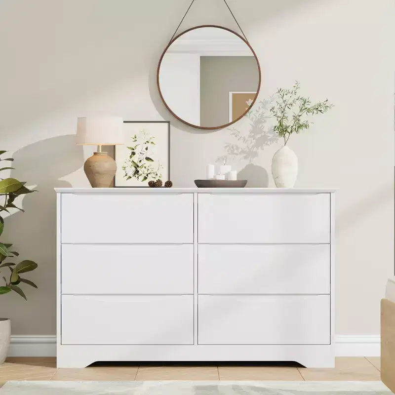 Modern Tall 6-Drawer Wooden Dresser with Wide Top - Deep Storage Chest for Bedroom, Living Room, Hallway & Kids' Room Organization