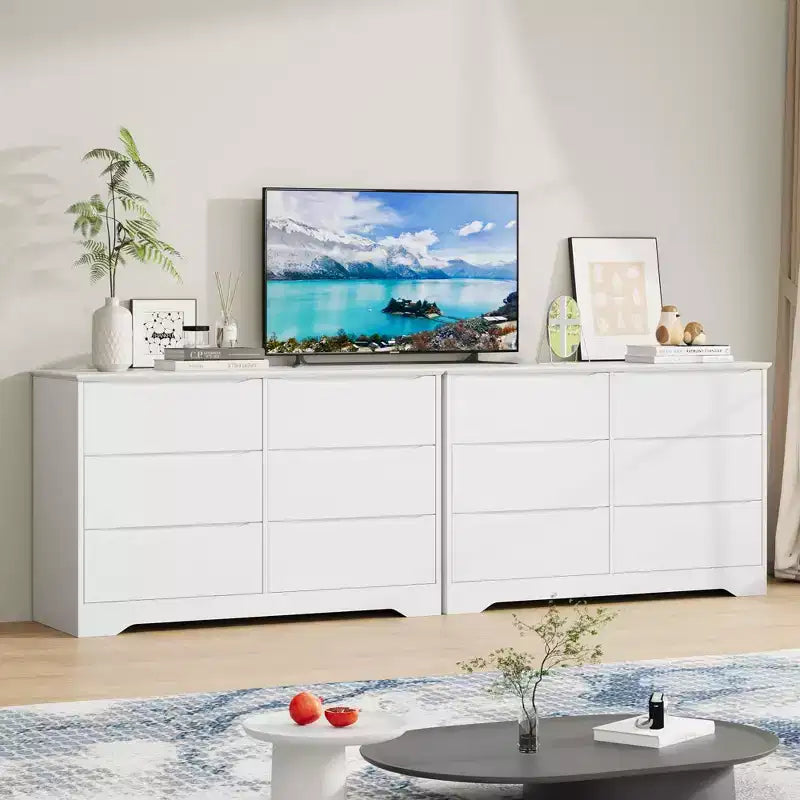 Modern Tall 6-Drawer Wooden Dresser with Wide Top - Deep Storage Chest for Bedroom, Living Room, Hallway & Kids' Room Organization