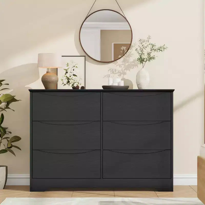 Modern Tall 6-Drawer Wooden Dresser with Wide Top - Deep Storage Chest for Bedroom, Living Room, Hallway & Kids' Room Organization