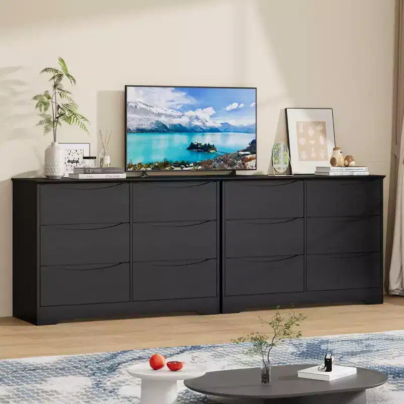 Modern Tall 6-Drawer Wooden Dresser with Wide Top - Deep Storage Chest for Bedroom, Living Room, Hallway & Kids' Room Organization