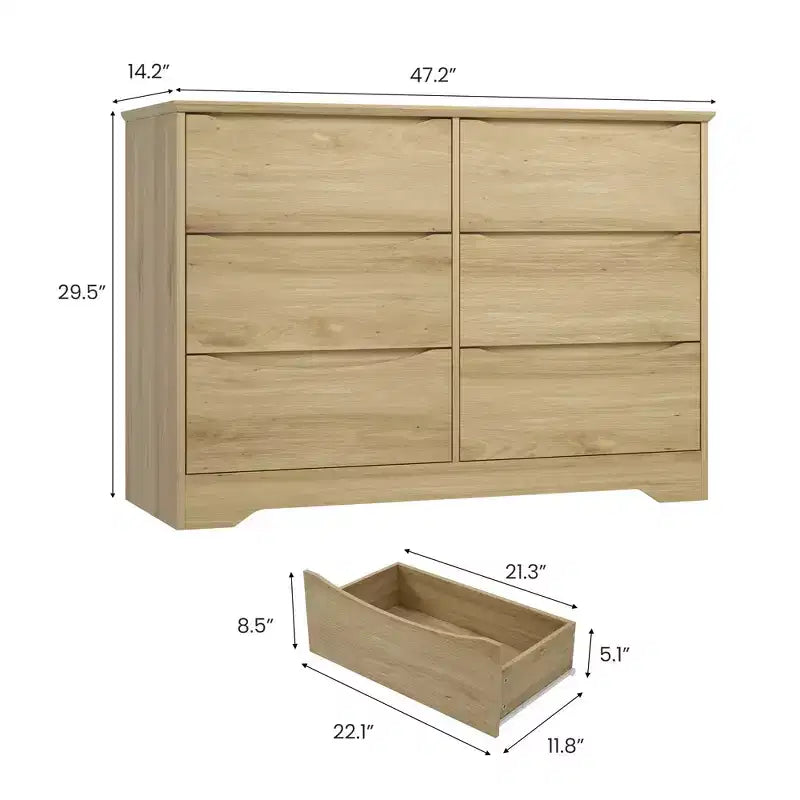 Modern Tall 6-Drawer Wooden Dresser with Wide Top - Deep Storage Chest for Bedroom, Living Room, Hallway & Kids' Room Organization