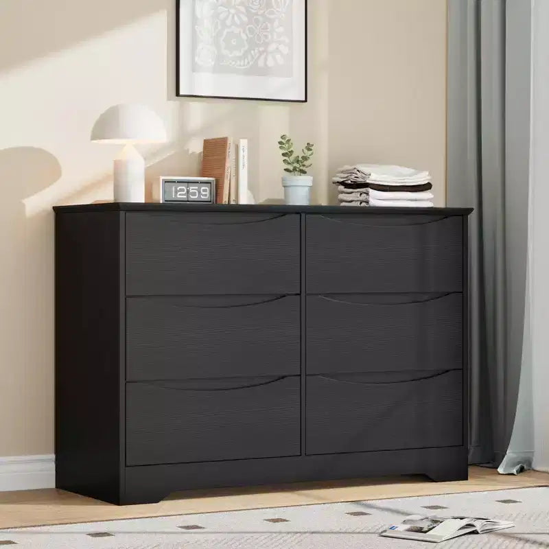 Modern Tall 6-Drawer Wooden Dresser with Wide Top - Deep Storage Chest for Bedroom, Living Room, Hallway & Kids' Room Organization
