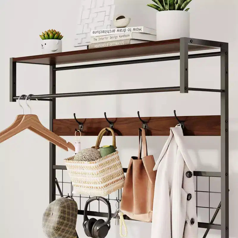 Hall Tree with Bench and Shoe Storage, 5 in 1 Entryway Shoe Bench with Coat rack, 39.37 Coat and Shoe Rack, Hanging Rod and 9 Hooks