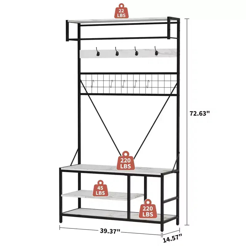 Hall Tree with Bench and Shoe Storage, 5 in 1 Entryway Shoe Bench with Coat rack, 39.37 Coat and Shoe Rack, Hanging Rod and 9 Hooks