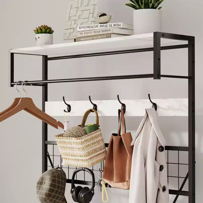 Hall Tree with Bench and Shoe Storage, 5 in 1 Entryway Shoe Bench with Coat rack, 39.37 Coat and Shoe Rack, Hanging Rod and 9 Hooks