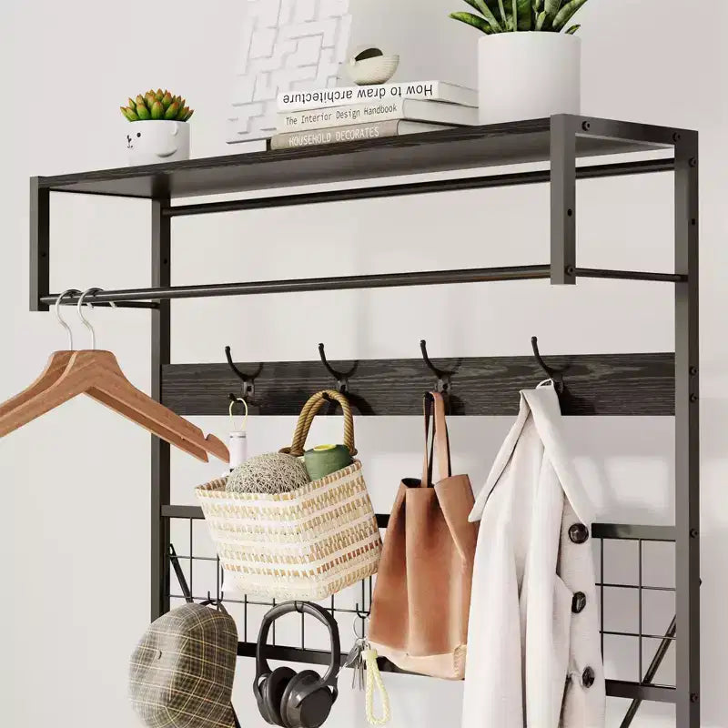 Hall Tree with Bench and Shoe Storage, 5 in 1 Entryway Shoe Bench with Coat rack, 39.37 Coat and Shoe Rack, Hanging Rod and 9 Hooks