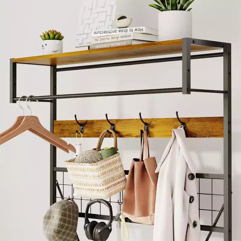 Hall Tree with Bench and Shoe Storage, 5 in 1 Entryway Shoe Bench with Coat rack, 39.37 Coat and Shoe Rack, Hanging Rod and 9 Hooks