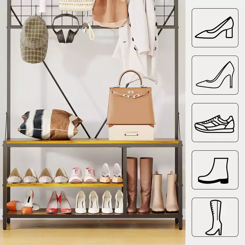 Hall Tree with Bench and Shoe Storage, 5 in 1 Entryway Shoe Bench with Coat rack, 39.37 Coat and Shoe Rack, Hanging Rod and 9 Hooks