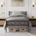 Platform Bed Frame, Metal with Unique First Design Headboard, Under Bed Storage, No Box Spring Required, Easy Assembly Noise Free