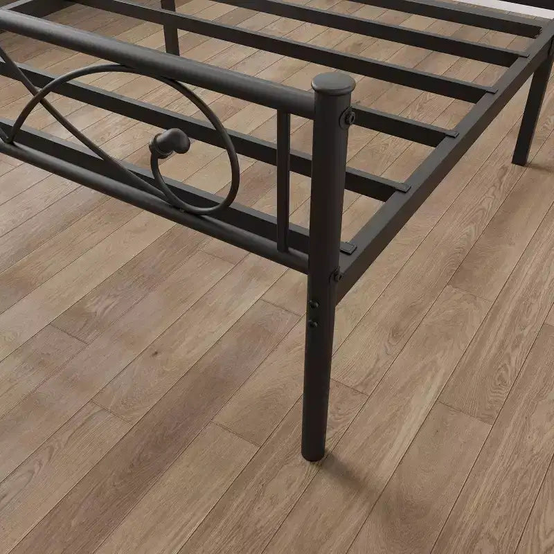 Platform Bed Frame, Metal with Unique First Design Headboard, Under Bed Storage, No Box Spring Required, Easy Assembly Noise Free