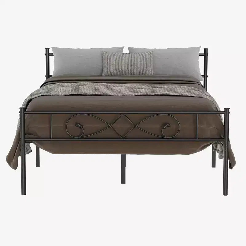 Platform Bed Frame, Metal with Unique First Design Headboard, Under Bed Storage, No Box Spring Required, Easy Assembly Noise Free