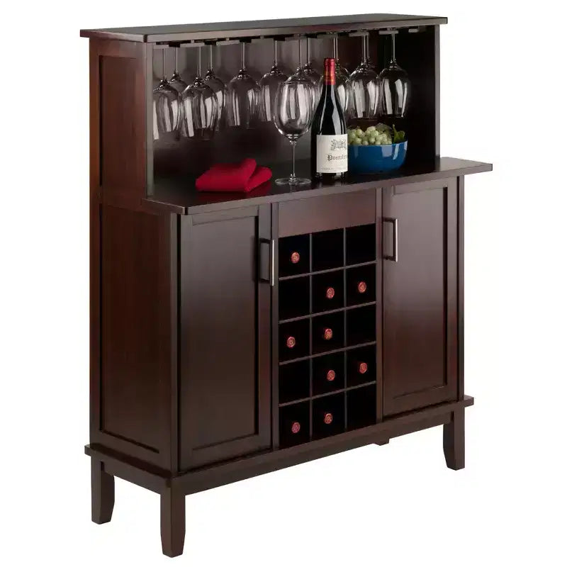 Wine Bar Cappuccino -: Storage Cabinet, Stemware Rack, Buffet Hutch