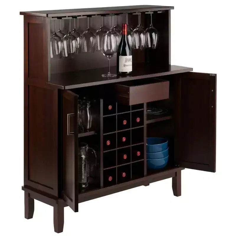 Wine Bar Cappuccino -: Storage Cabinet, Stemware Rack, Buffet Hutch