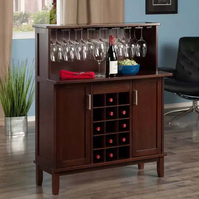 Wine Bar Cappuccino -: Storage Cabinet, Stemware Rack, Buffet Hutch