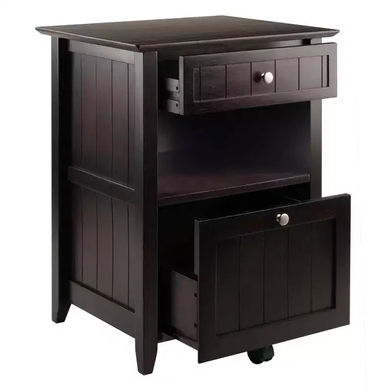 Burke File Cabinet Coffee Finish -: Solid Wood, Composite, 2 Drawers, Legal/Letter Size, Caster Base