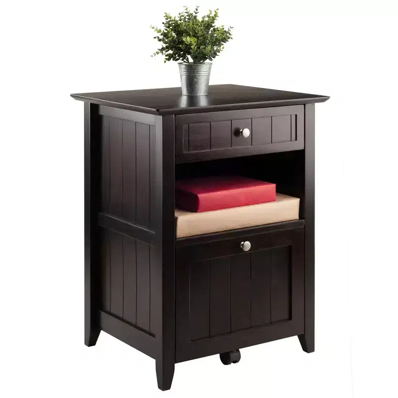 Burke File Cabinet Coffee Finish -: Solid Wood, Composite, 2 Drawers, Legal/Letter Size, Caster Base