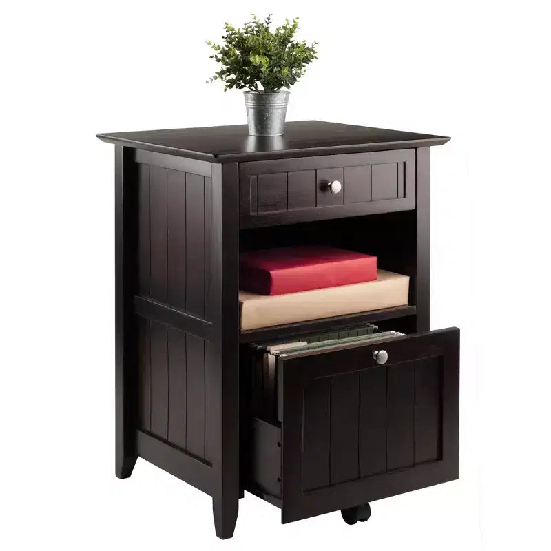 Burke File Cabinet Coffee Finish -: Solid Wood, Composite, 2 Drawers, Legal/Letter Size, Caster Base